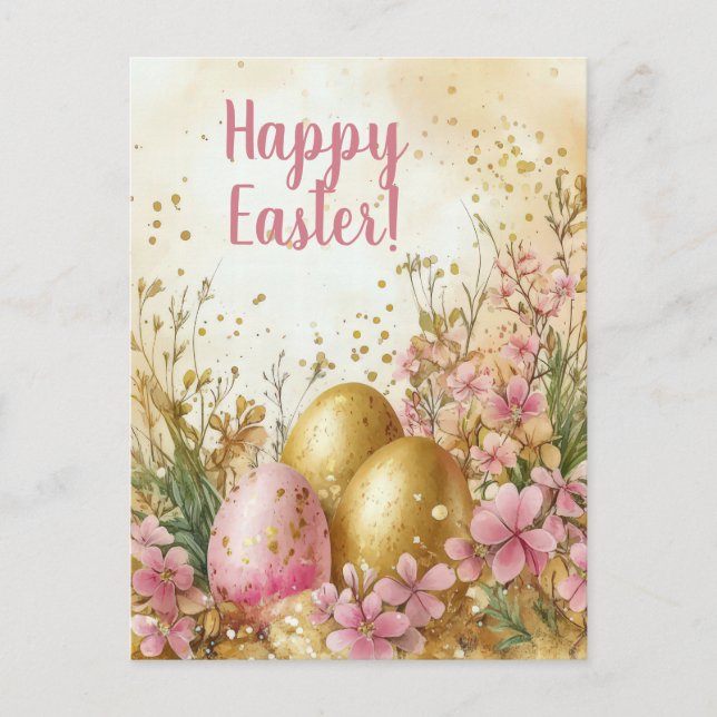 Colored watercolor postcard with Easter eggs (Front)