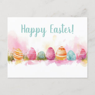 Colored watercolor postcard with Easter eggs