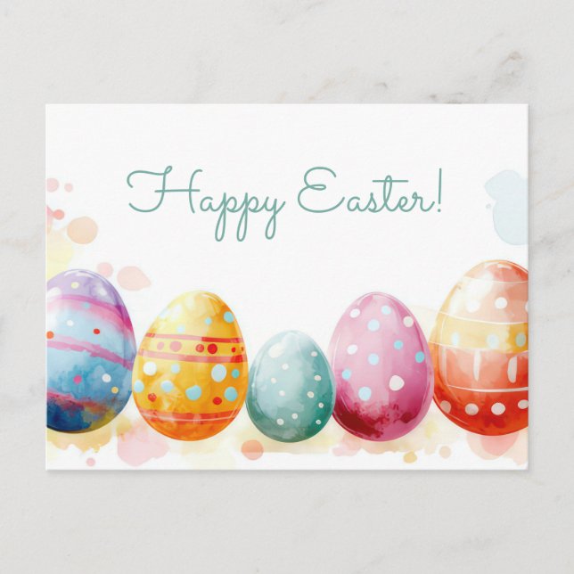Colored watercolor postcard with Easter eggs (Front)