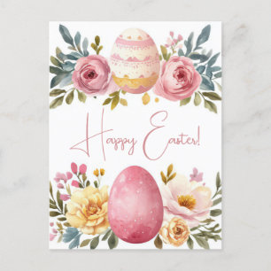 Colored watercolor postcard with Easter eggs