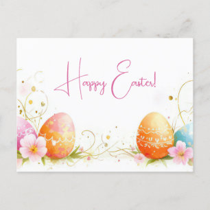 Colored watercolor postcard with Easter eggs