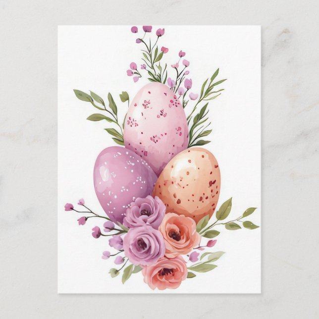 Colored watercolor postcard with Easter eggs (Front)
