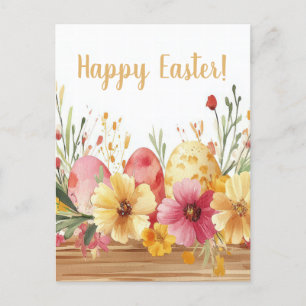 Colored watercolor postcard with Easter eggs