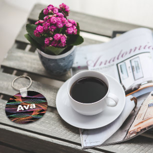Colored wave black white name keychain