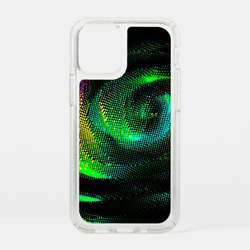 Colored weird spiral with newsprint effect on dark speck iPhone 12 mini case