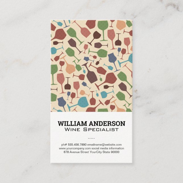 Colored Wine Glass Pattern Business Card (Front)