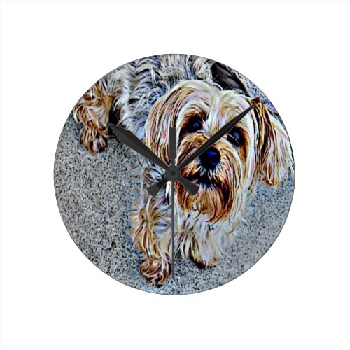 Colored Yorkie Dog Round Wall Clock