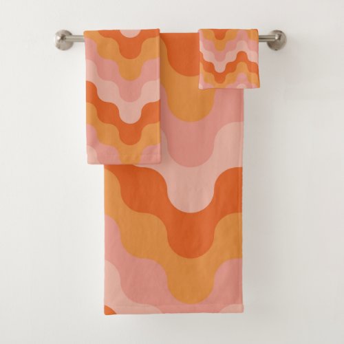 Colored zigzags pink and orange bath towel set