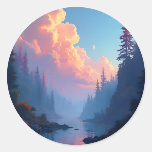 Colorfall Grove – Autumn Forest Landscape Classic Round Sticker (Front)