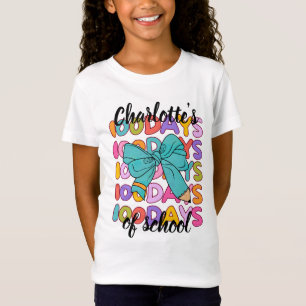 Colorful 100 Days Of School Blue Pencil Bow T-Shirt