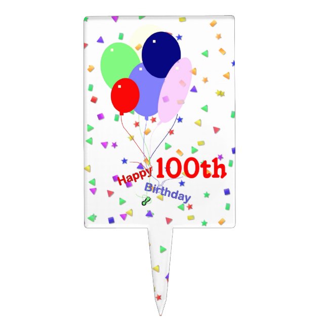 Colorful 100th Birthday Balloons Cake Topper (Front)