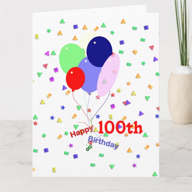 Colorful 100th Birthday Balloons Card (Front)