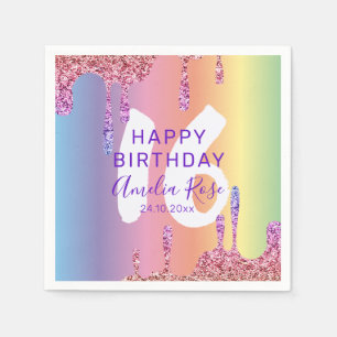 Colorful 16th Happy Birthday Glitter Drips Napkins