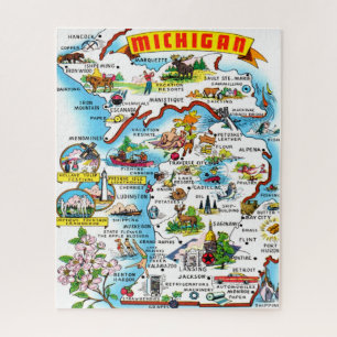 Colorful 16x20  Vintage Michigan Map Jigsaw Puzzle