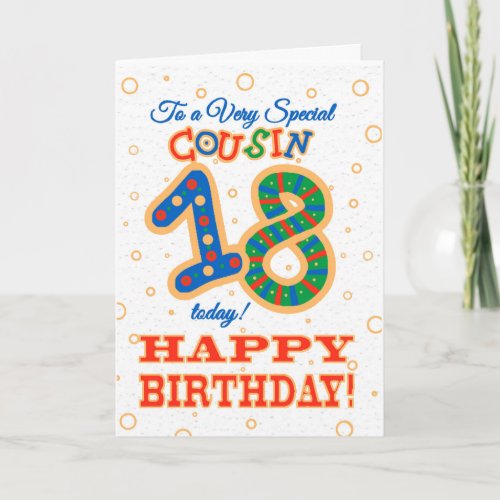 Colorful 18th Birthday for Special Cousin Card