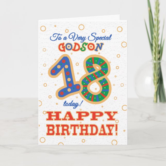 Colorful 18th Birthday for Special Godson Card (Front)