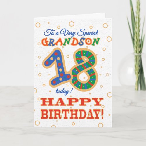 Colorful 18th Birthday for Special Grandson Card