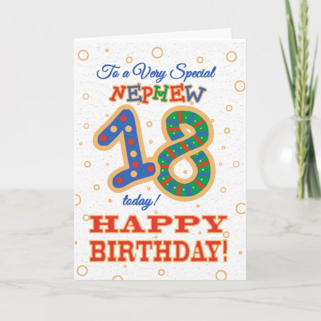 Colorful 18th Birthday for Special Nephew Card (Front)