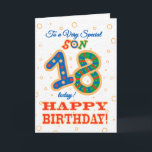 Colorful 18th Birthday for Special Son Card<br><div class="desc">A colorful 18th Birthday Card for a 'Very Special Son',  with a brightly patterned number 18 and the word 'Son',  with gold-effect outlines,  on a lightly textured background.</div>