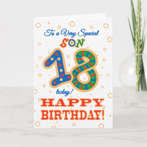 Colorful 18th Birthday for Special Son Card