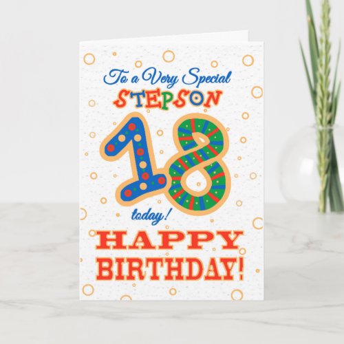 Colorful 18th Birthday for Special Stepson Card