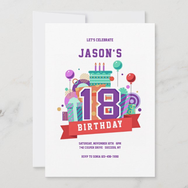 Colorful 18th Birthday Party Invitation (Front)