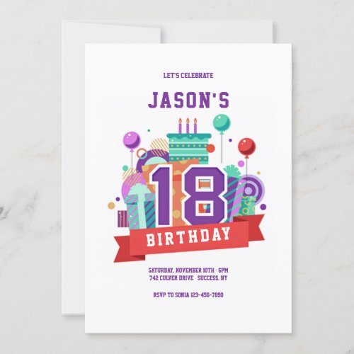 Colorful 18th Birthday Party Invitation