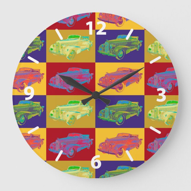 Colorful 1938 Cadillac Lasalle Pop Art Large Clock (Front)