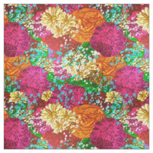 colorful 1950s floral print pattern fabric