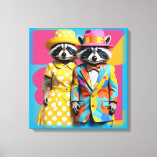 Colorful 1960's mod raccoons canvas print