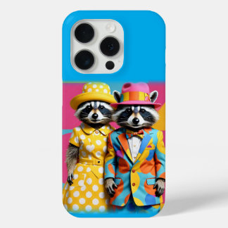 Colorful 1960's mod raccoons iPhone 15 pro case