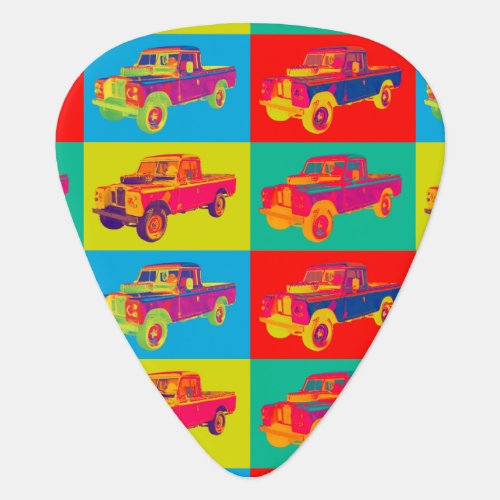 Colorful 1971 Land Rover Pickup Truck Pop Art Guitar Pick