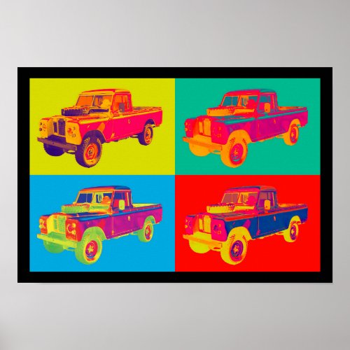 Colorful 1971 Land Rover Pickup Truck Pop Art Poster