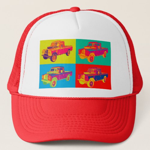 Colorful 1971 Land Rover Pickup Truck Pop Art Trucker Hat