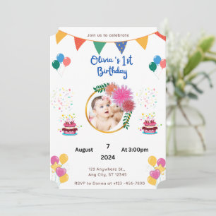 Colorful 1st Birthday invitation