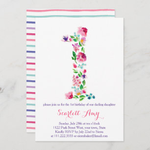 colorful 1st birthday invitations, pink purple invitation