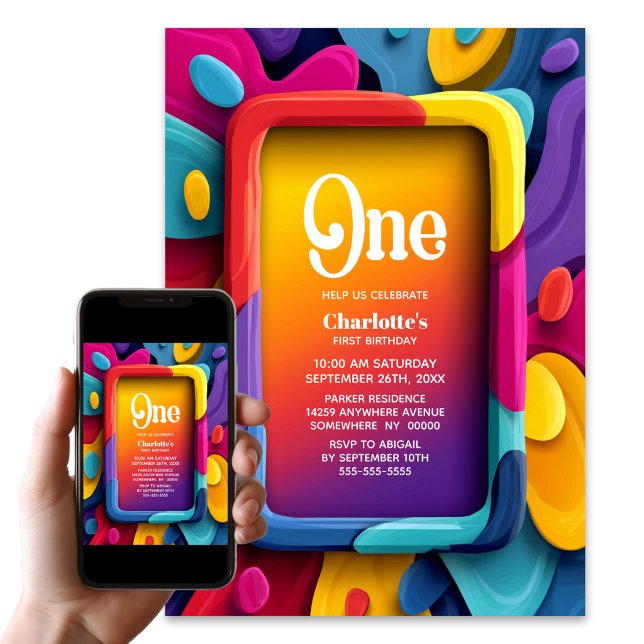 Colorful 1st Birthday Party Invitation (Creator Uploaded)