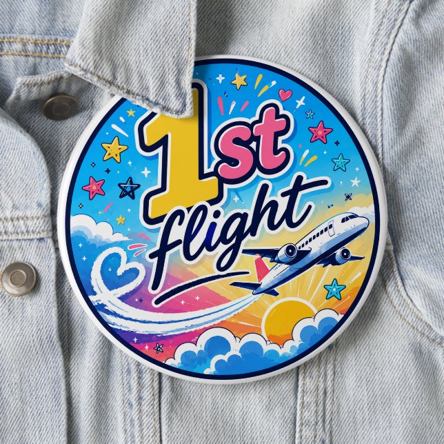 Colorful 1st flight airplane souvenir button (In Situ)