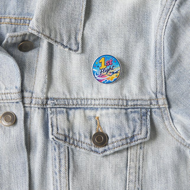 Colorful 1st flight airplane souvenir button (In Situ)