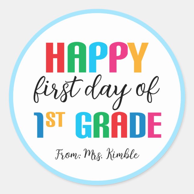 Colorful 1st Grade School Sticker (Front)
