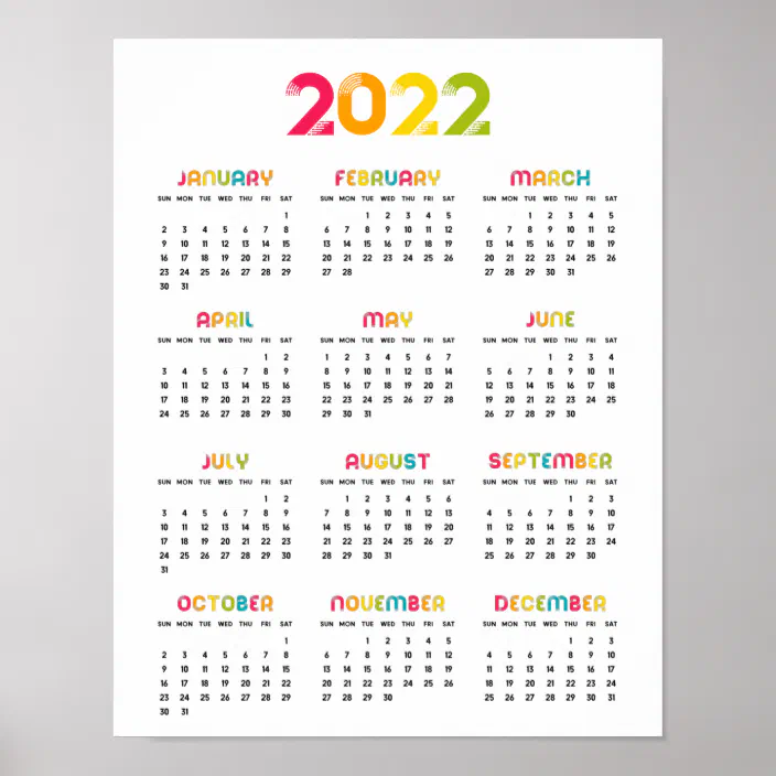 Colorful 2022 Calendar Poster | Zazzle.com