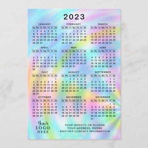 Colorful 2023 Calendar Full Year Faux Holographic Program