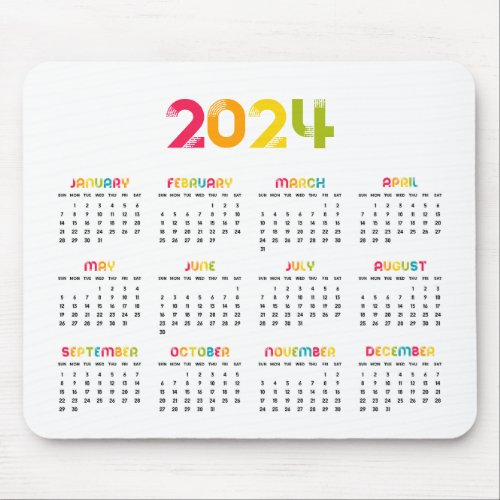 Colorful 2024 calendar mouse pad