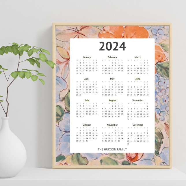Colorful 2024 Floral Illustration Calendar Poster (Creator Uploaded)