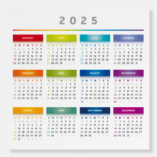 Colorful 2025 Calendar - Rainbow Colors 3 Columns Foam Board