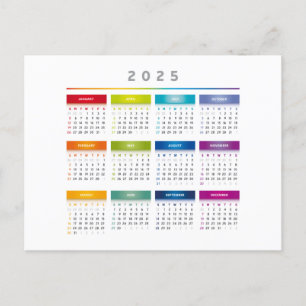 Colorful 2025 Calendar - Rainbow Colors 3 Columns Postcard