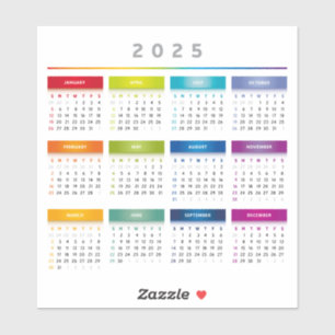 Colorful 2025 Calendar - Rainbow Colors 3 Columns Sticker