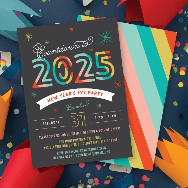 Colorful 2025 New Year's Eve Modern Holiday Party Invitation (Colorful 2025 New Year's Eve Modern Holiday Party Invitation @ fat_fa_tin)
