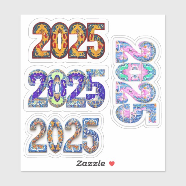 Colorful 2025 Stickers, New Years Stickers,  Sticker (Sheet)