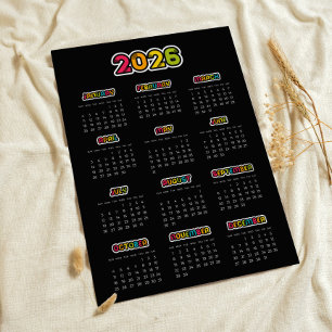 Colorful 2026 Black calendar Poster